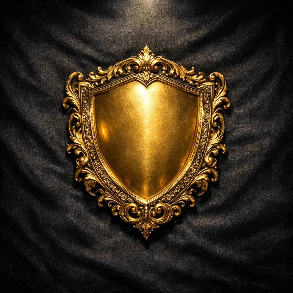 Schildbadge met gouden accenten als symbool voor veilig spelen